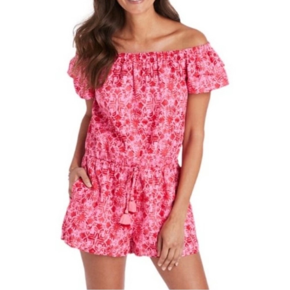 Vineyard Vines pink floral off the shoulder romper size small